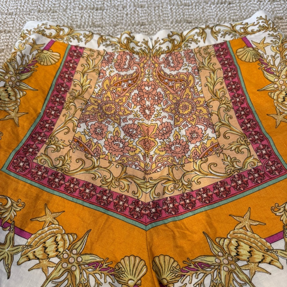 MAJE IOQUILLAGE Orange, Pink, White Scarf Print Linen Shorts | Size 40 - Picture 7 of 7